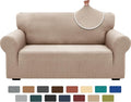 XINEAGE Stretch Jacquard Loveseat Cover, Non Slip Sofa Slipcover for Dog | High-Stretch Fabric. Wear-Resistant, Pet Friendly. Easy Install & Washable for Living Rooms, Offices.Khaki by XINEAGE