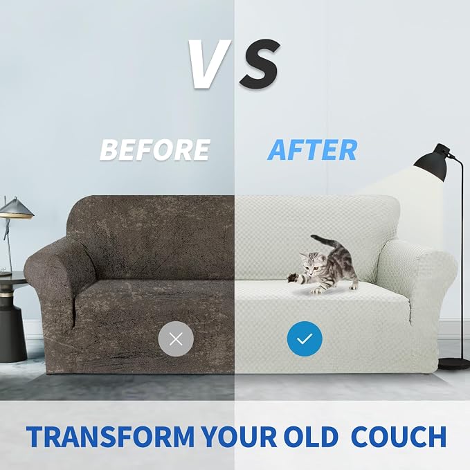 ZNSAYOTX 1 Piece Jacquard Couch Covers for 3 Cushion Couch High Stretch Sofa Cover for Pets Dogs Anti Slip Extra Large Sofa Slipcovers Furniture Protector (X-Large, Ivory) - Image 4