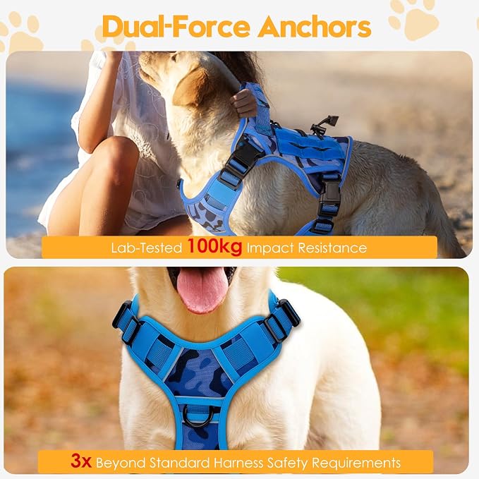Heavy-Duty Tactical Dog Harness for Large Dogs, No Pull Adjustable Reflective Pet Vest with Molle System, K9 Military-Grade Control for Service Training, Outdoor & 10+ Breeds, Blue Camo, Medium - Image 4