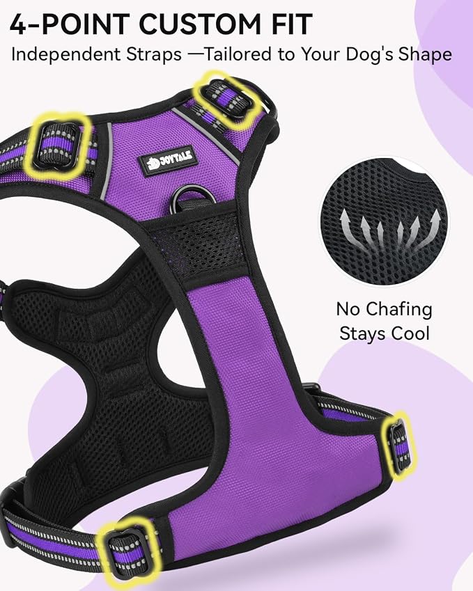 Joytale No Pull Dog Harness & Seat Belt, Easy On 3-Buckle, M, Purple | Front Clip Reduces Pulling, Escape-Resistant Design, Adjustable Fit, Soft Padding for Comfort, Secure Tether for Safer Travel - Image 7