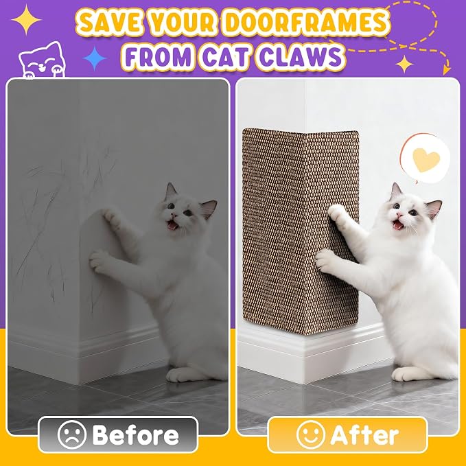 Wall Cat Scratcher for Indoor Cats,Corner Furniture Protector Brown | 23.6x11.8" wall corner cat scratcher,Durable scratching board protects door, wall and couch furniture,Easy mount - Image 7