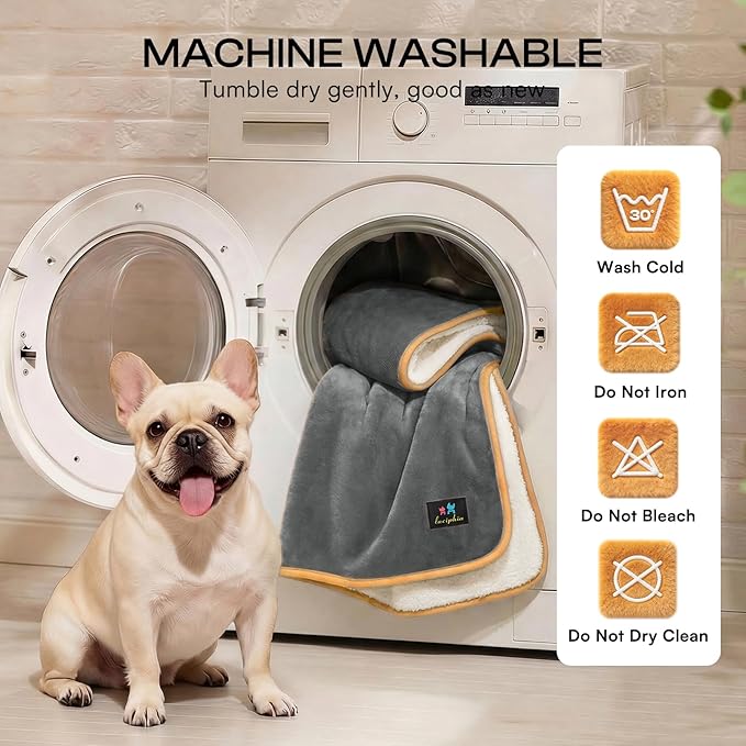 Luciphia Waterproof Pet Blanket, Washable Reversible Sherpa Fleece Throw | Liquid-proof furniture protector for bed and couch, soft reversible sherpa fleece for dogs, cats grey, XS - Image 6