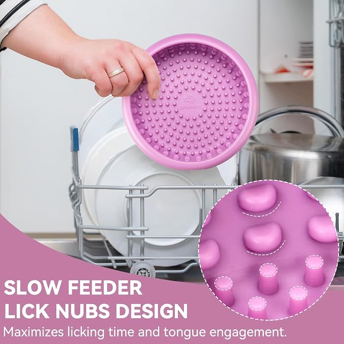Dog Lick Bowl, Animire Freeze Lick Mat for Dogs, Non-Slip Slow Feeder Licking Bowl Enrichment Treat for Distraction Anxiety Relief, Food Grade Silicone, Dishwasher Safe(Pastel Purple,L) - Image 8