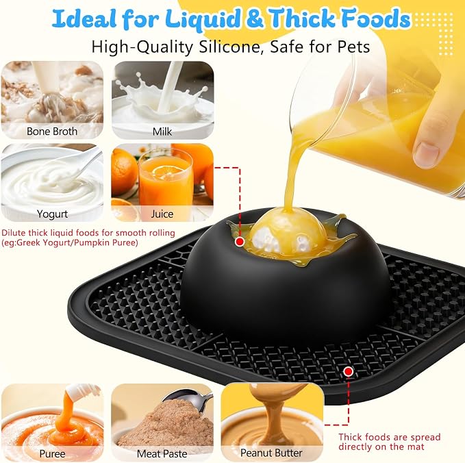 Slow Feeder Dog Bowls & Lick Mat for Liquid and Thick Treat, Anti-Slip Dog Lick Bowl with Interactive Rolling Ball, 5/6 Cup Pup Licking Toy for Large Medium Small Dogs and Cats Black - Image 3