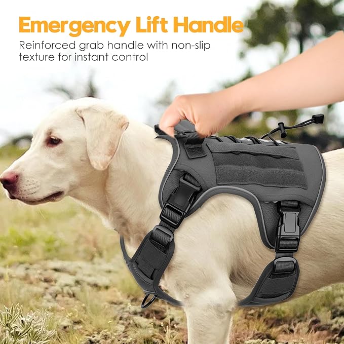 Heavy-Duty Tactical Dog Harness for Large Dogs, No Pull Adjustable Reflective Pet Vest with Molle System, K9 Military-Grade Control for Service Training, Outdoor & 10+ Breeds, Gray, XX-Large - Image 8