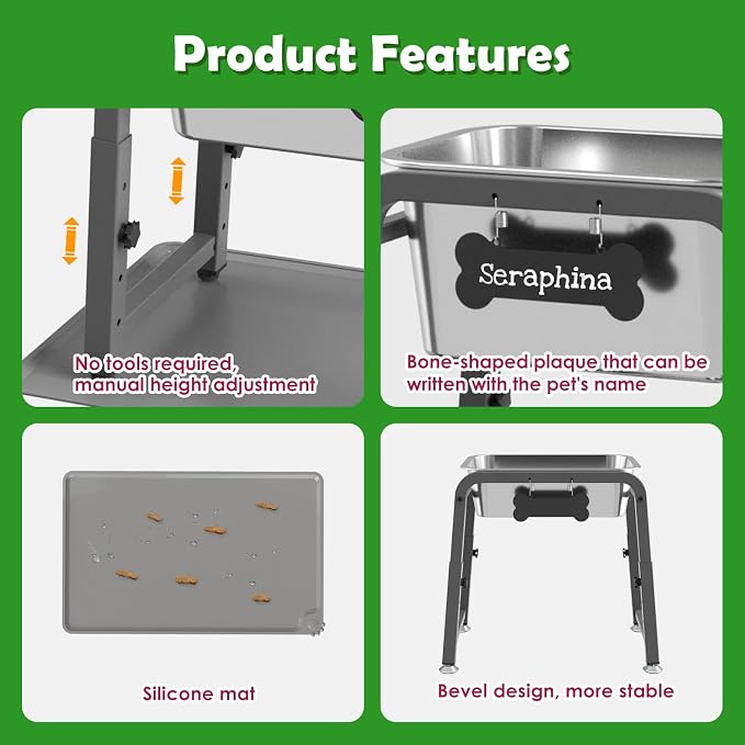 2 Gallon Elevated Large Dog Water Bowl with Mat, 4 Height Adjustable 10.4-15.2", Raised Dog Water Bowl Stand for Large Breed - Image 6