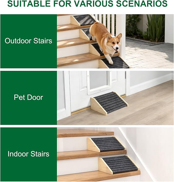 2 Pack Dog Ramp for Stairs, Upgraded Widened Non-Slip Dog Stairs for Small Medium Dogs, Wooden Pet Steps for Staircase, Steps and Stairs Assist for Injured & Aged Pets - Image 7