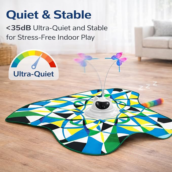 Interactive Cat Toy for Indoor Cats, Rechargeable 3-in-1 Hide & Seek Toy | Touch Activated, Spinning Butterfly, Plush Tail, Ultra Quiet, Rechargeable, Non Slip Base, Self Play for Adult Cats & Kittens - Image 7