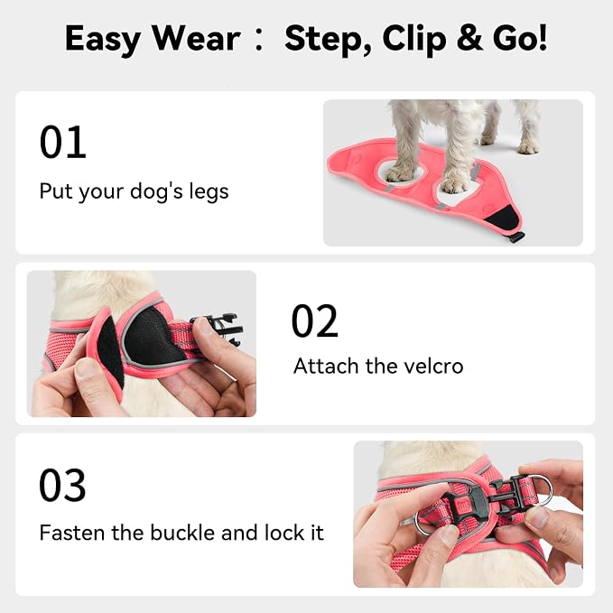 Joytale Step-in Dog Harness, Soft Breathable Mesh, Pink XL | Adjustable Fit for Small Dogs, Easy Step-in with Secure Fastener, Even Chest Pressure, Reflective For Night Safety, Washable - Image 3