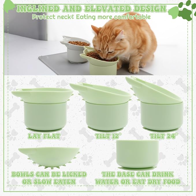 2Pack Slow Feeder Cat Bowls Silicone Tilted Raised Pet Bowl | Non Slip Base for Digestion Anti Vomit - Image 3