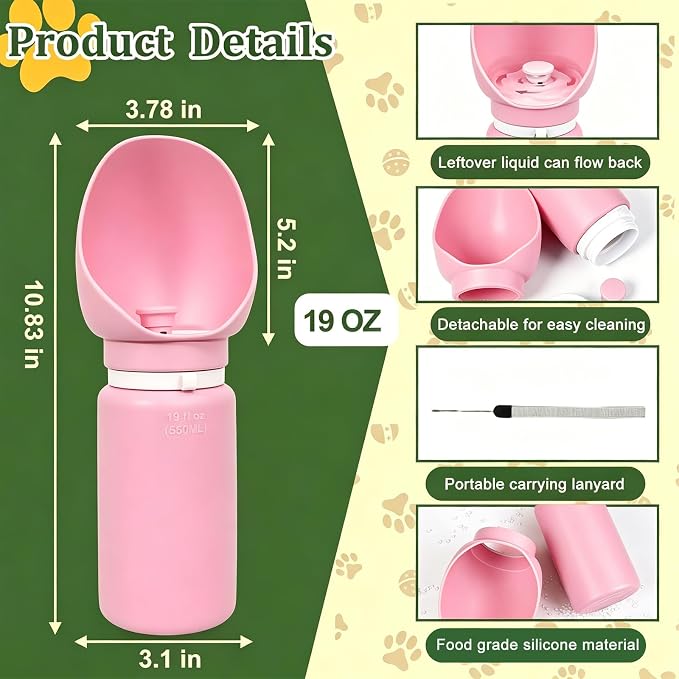 2 in 1 Foldable Dog Water Bottle, Leakproof Portable Pet Dispenser, Pink | Portable Water Dispenser for Cat, Rabbit, Puppy and Small Animals, for Pets Outdoor Walking, Hiking, Travel, BPA Free - Image 5