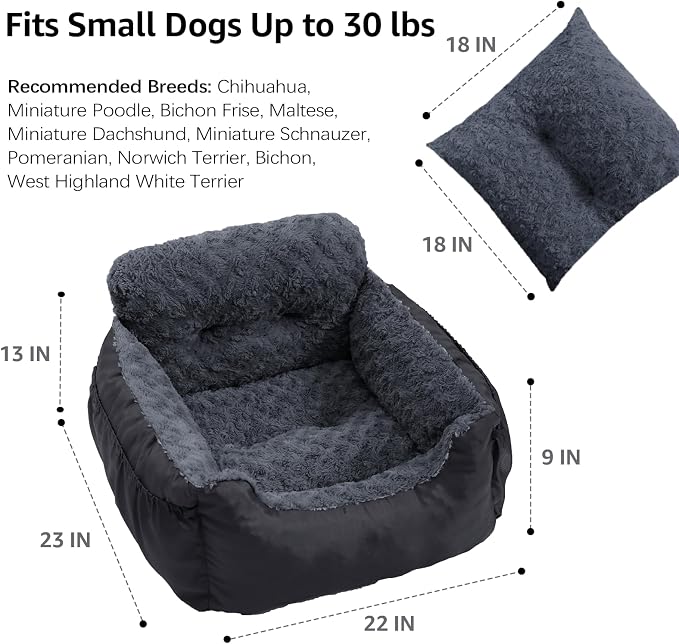 Oiilores Dog Car Seat for Small Dogs, Washable Pet Booster Seats with Clip-On Safety Leash, Comfy Deluxe Plush Carseat with Storage Pockets, Puppy Car Travel Carrier Bed for Dogs Under 25 lbs, Black - Image 6