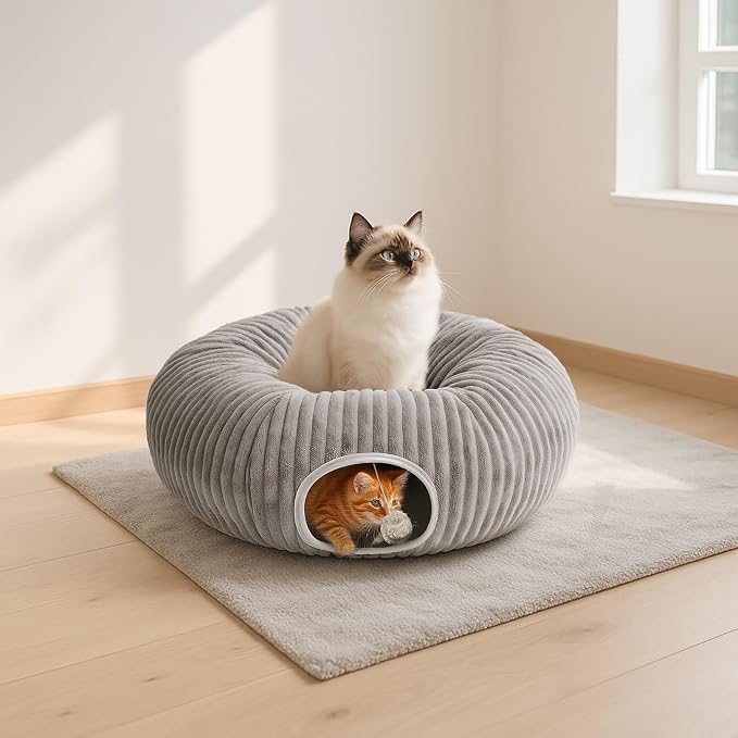 31 Pcs Interactive Cat Toys for Indoor Cats, Cat Tunnel with Moving Ball, Cat Toy Launcher, Catnip Toys, Chew Rope, Feather Wand, Springs and Balls for Indoor Kittens, Grey - Image 9