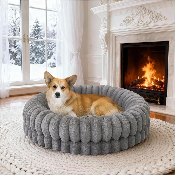 BALANCE Luxury Donut Dog Bed, 30 Inches Round Dog Bed Medium Size Dogs Washable, Orthopedic Calming Dogs Bed for Pets with Anti-Slip Bottom, Gray - Image 9