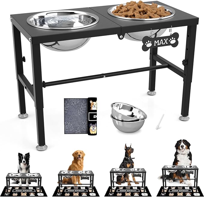 SHAINFUN Elevated Dog Bowls with Mat for Large & Extra Large Dogs, Raised Dog Bowl Stand with Two 101oz Stainless Steel Bowls, Tall Dogs Food Water Bowl Holder by SHAINFUN