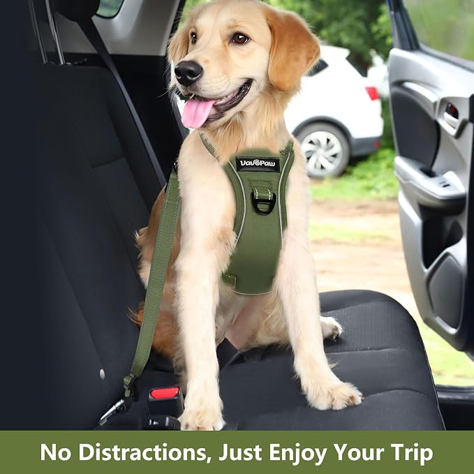 VavoPaw Dog Seat Belt Vest Harness for Car, 2 in 1 Seatbelt Buckle | Breathable Mesh, Adjustable Buckle, Reflective Straps, Heavy Duty Pet Safety Seat Belts for Small Medium Large, Army Green, M - Image 7