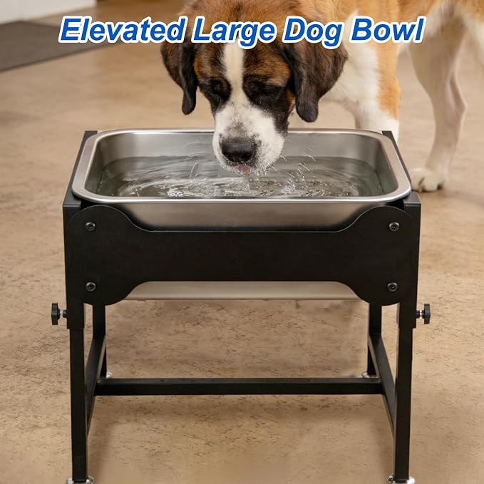 YUEPET Outdoor Elevated Dog Water Bowl, 4 Gallon Raised Bowl for Large Dogs | 4 Heights Adjustable, 4 Gal Extra Large Stainless Steel Bowl, Raised Dog Water Bowl with Stand, Food and Water Use - Image 6