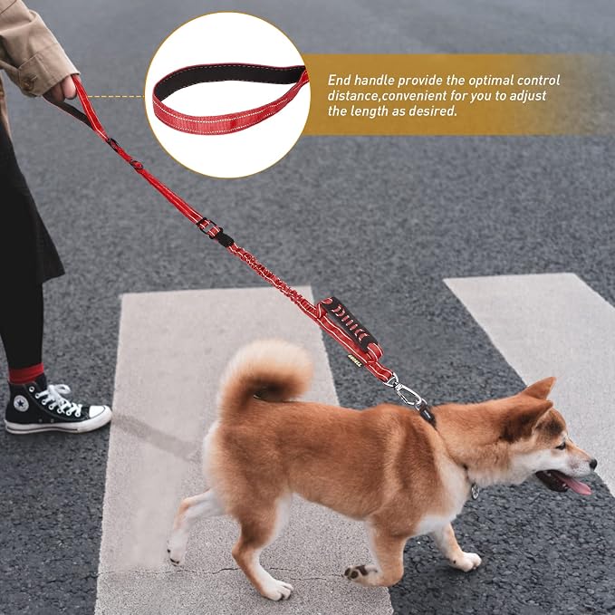 AUBELL Tactical Dog Leash Heavy Duty,4-6ft No Pull Bungee Leash,Red | Reflective Dog Leash for Medium Large Dogs with Comfortable Padded Double Handle,Car Seat Belt,360 Degree Rotating Carabiner - Image 9