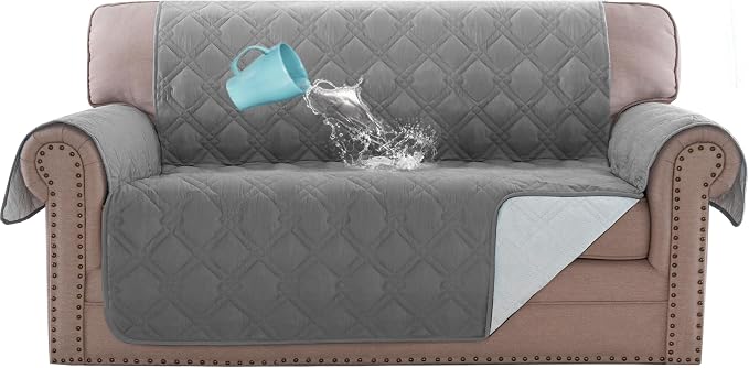 H.VERSAILTEX Loveseat Covers for 2 Cushion Couch Sofa Cover for Dogs 100% Waterproof Furniture Protector Cover with Elastic Straps for Pet Cat(Loveseat, Dove Grey) by HVERSAILTEX
