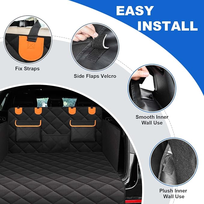 4-in-1 SUV Cargo Liner for Dogs, Non-Slip Water Resistant Pet Trunk Mat with Side Flaps Protector & Back Seat Organizer, Dog Backseat Cover for SUVs Vans（54" W x 88" L） - Image 4