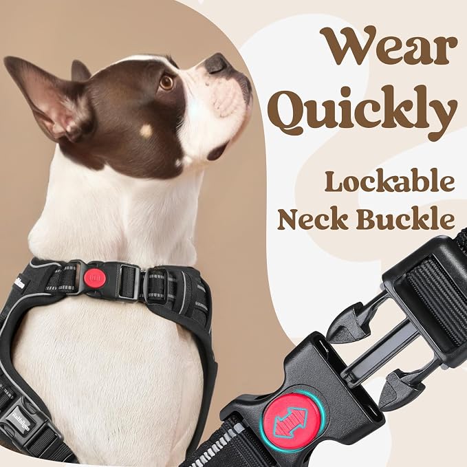 rabbitgoo Dog Harness for Large, Updated Easy On & Off with 3 Buckles | No Pull No Choke, Walking with 2 Clips and Handle, Adjustable Soft Reflective, Black, Large - Image 2