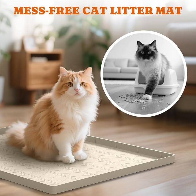 Pawtners Silicone Cat Litter Mat 34 x 22 in, Easy to Clean, 2 Pack | Non-Slip Kitty Litter Mat for Floor, Waterproof & Urine-Proof Cat Litter Mat Litter Trapping Mat, Soft on Kitty Paws - Image 2