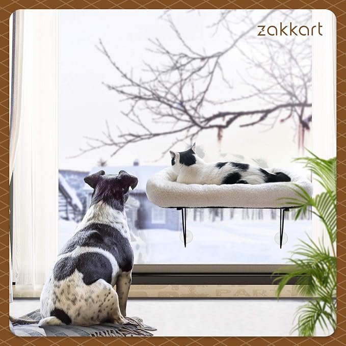 Zakkart Cat Window Perch - 100% Metal Supported from Below - Comes with Warm Spacious Pet Bed - Cat Window Hammock for Large Cats & Kittens - for Sunbathing, Napping & Overlooking (White) - Image 6