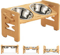 Elevated Dog Bowls, Raised Dog Bowl Stand Adjustable Small, Natural | Bamboo Elevated Feeder with 2 Stainless Steel Bowls, Adjustable Height Stand for Small Puppies and Cats by Vantic