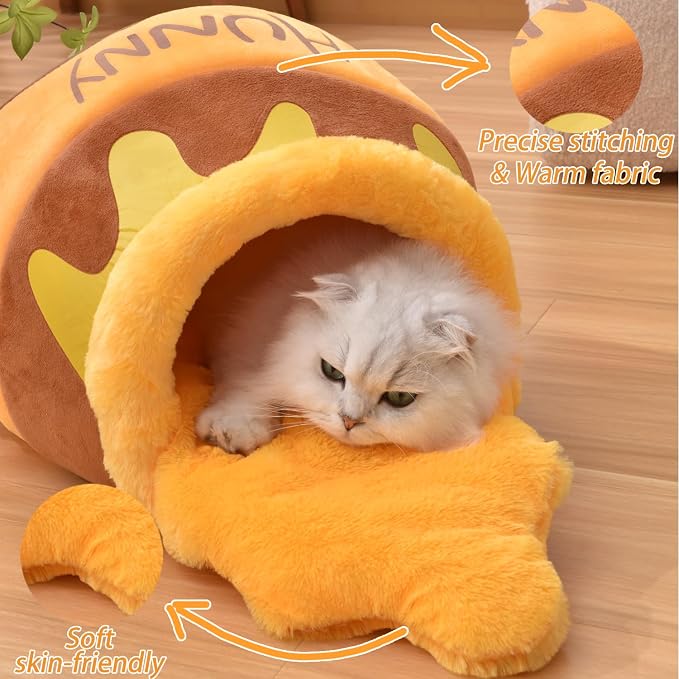 Honey Pot Cat Cave Bed, Soft and Thick Rebound Sponge Pet Nest with Removable & Washable Cushion, Cute Cartoon Design for Small Cats and Breeds - Image 2