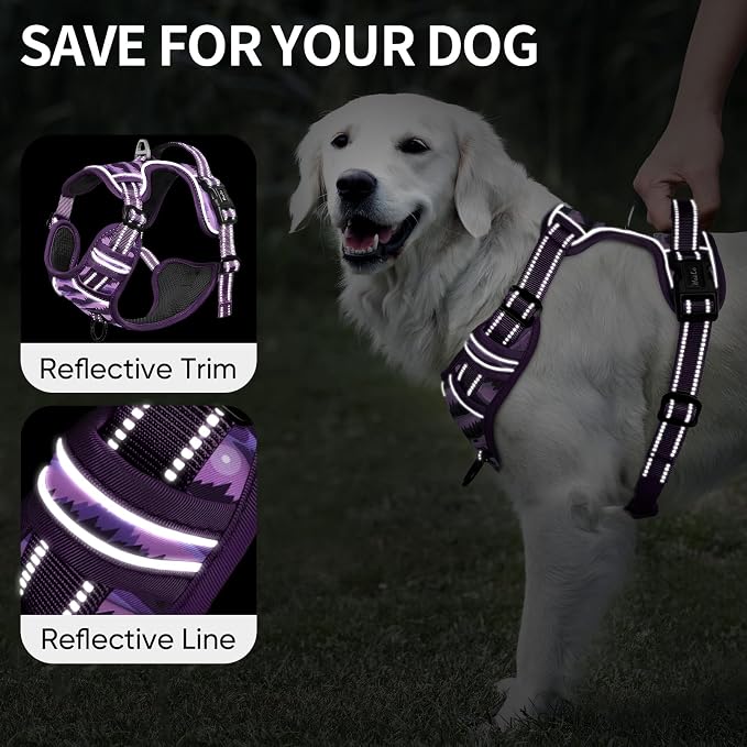 HEELE Dog Harness, No Pull Adjustable Padded Reflective Harness for Small Medium Large Dogs with Handle for Walking Training, Moon Night, L | No Choke with Control Handle, Soft Breathable Padded Pet Vest, Adjustable, Reflective Front Clip Vest for Nigh... - Image 3