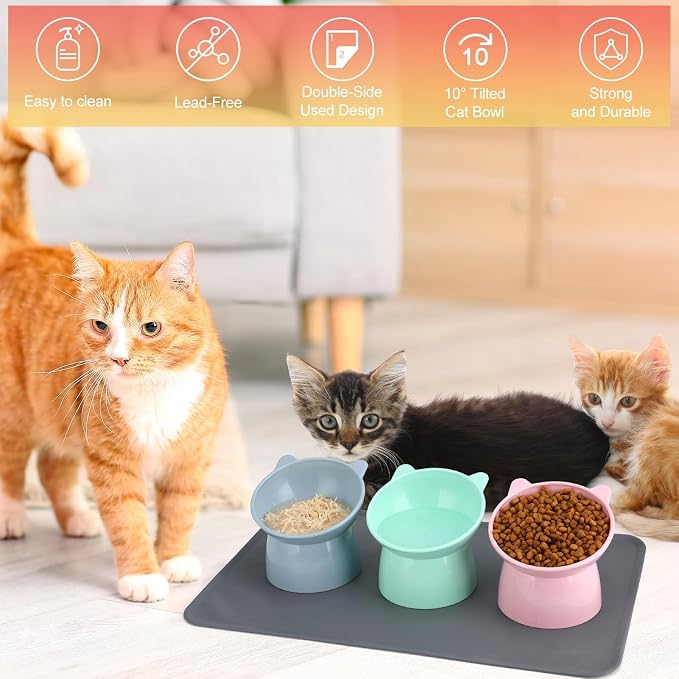 3 Pcs Elevated Cat Bowls 15° Raised Cat Bowl with Silicone Mat | Whisker Friendly Anti Vomiting Cats Dishes Pet Food and Water Bowls for Indoor Cats Kittens - Image 7
