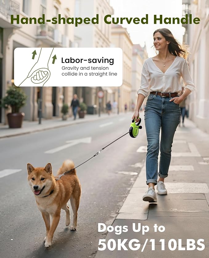 Pecute 16.4ft Retractable Dog Leash with 1.6ft Chew Proof Steel Cable | For Power Chewers & Pullers, Heavy Duty Locking for Medium/Large Dogs 33lbs-110lbs, Anti-Tangle & Poop Bag Holder Included - Image 6
