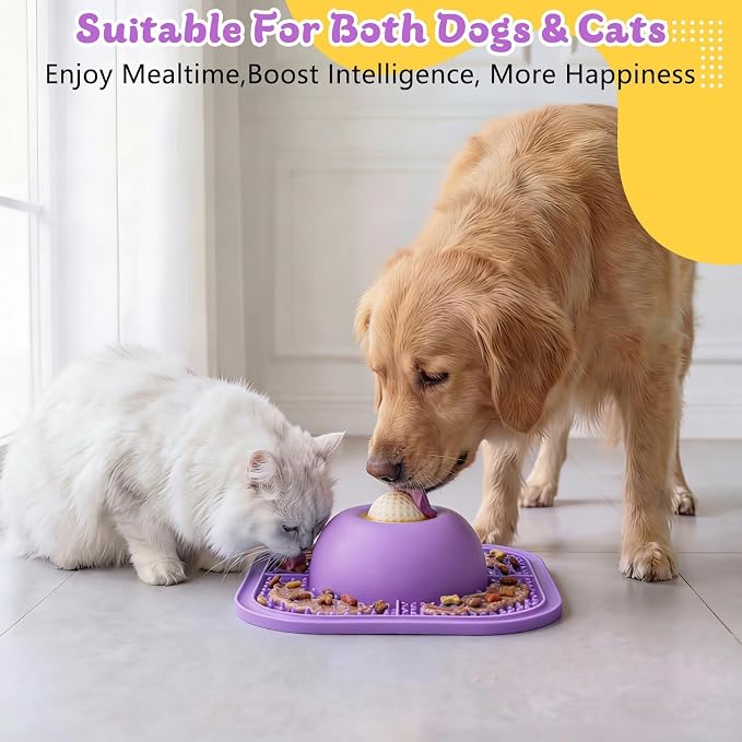 Slow Feeder Dog Bowls & Lick Mat for Liquid and Thick Treat, Anti-Slip Dog Lick Bowl with Interactive Rolling Ball, 5/6 Cup Pup Licking Toy for Large Medium Small Dogs and Cats Purple - Image 4