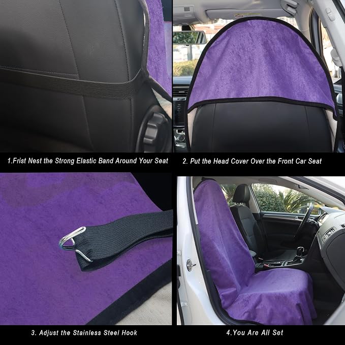 Car Seat Cover Protector Front Seats,for Gym Workout,Running,Swimming,Beach and Hiking,Waterproof Sweat Towel Bucket Seat Covers for Cars SUV Trucks (Purple, 2Pcs) - Image 4