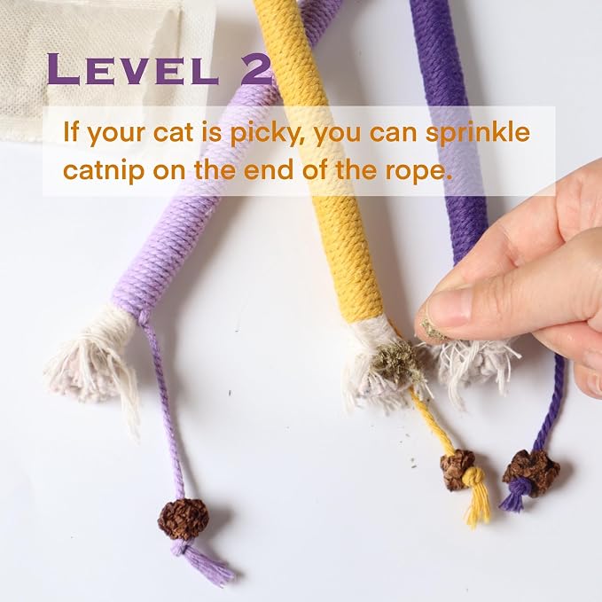 Cat Toys for Indoor Cats, Kitten Toys for Indoor Kittens, Catnip Rope Chew Toys for Teeth Cleaning, Interactive Cat Teething Toy, Kitty Kicker Toy, 3 Pack (Plus 1 Pouch of Catnip) - Image 5
