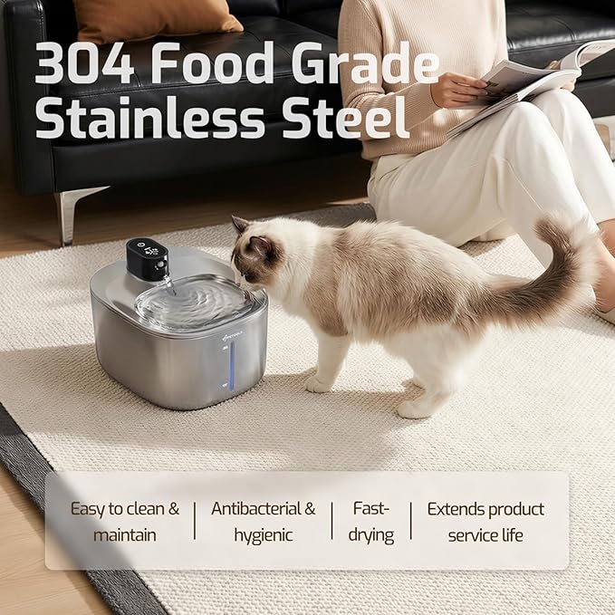 Cat Water Fountain Stainless Steel,152oz/4L Wireless Pet Fountain Battery Operated,Quiet Filtered Pet Water Fountain,Automatic Water Bowl for Cats Dogs with Motion Sensor 5 Filters - Image 6