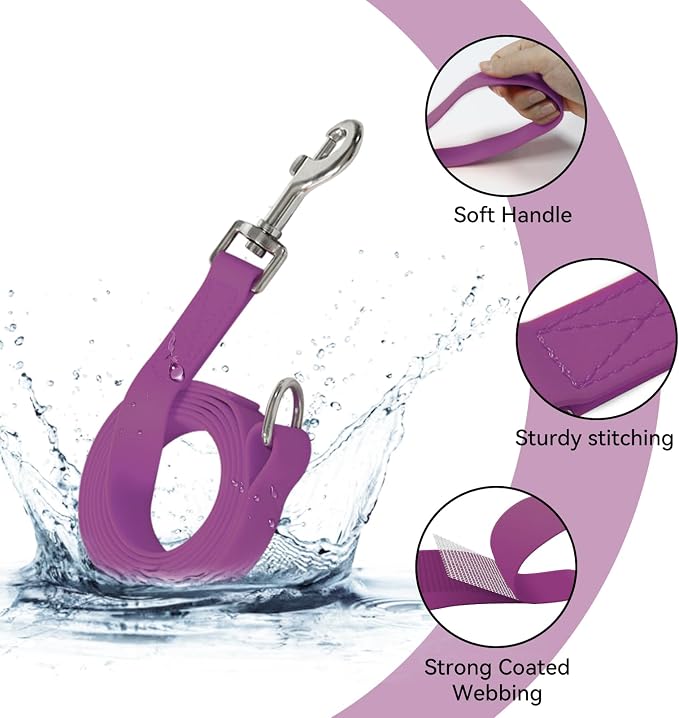 Waterproof Dog Leash, 5/6 FT Durable Odor-Proof Dog Leashes with Strong Metal Hooks Fits Small Medium or Large Dogs (Purple, 6FT - 1 inch Width) - Image 2