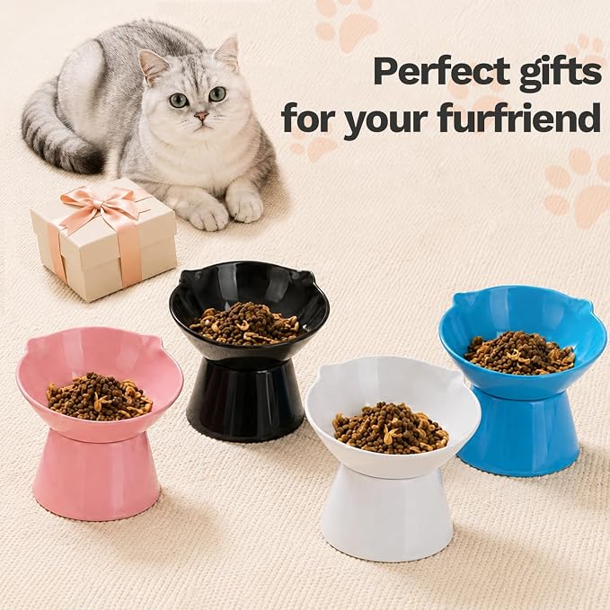 Raised Cat Bowls, 6.3" Extra Wide Shallow Elevated Cat Bowl Detachable, 15° Tilted Whisker Friendly Cat Feeding Bowl, 16oz Capacity, Anti-Vomiting, Neck Protection, Food&Water for Cats Puppies, Black - Image 7