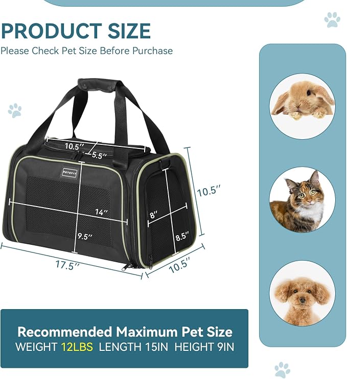 PETSFIT Pet Carrier Airline Approved with Extendable Mat, Dog Carriers for Small Dogs, TSA Approved Pet Carrier, Puppy Carrier for Small and Medium Cats Under 12 Lbs, Black | Airline Approved, Extendable Mat, TSA Approved, For Dogs & Cats Under 12 Lbs - Image 4