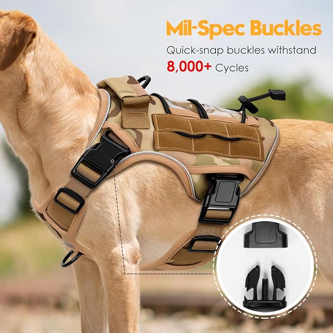 Heavy-Duty Tactical Dog Harness for Large Dogs, No Pull Adjustable Reflective Pet Vest with Molle System, K9 Military-Grade Control for Service Training, Outdoor & 10+ Breeds, Desert Camo, Small - Image 3