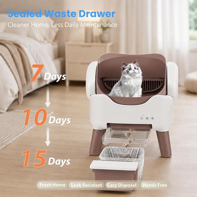 RPZ Automatic Cat Litter Box with APP Control, Open-top Design, 360° Safety Sensors, Self Cleaning Cat Litter Box for Multiple Cats, Litter Mat & 2 Rolls Refill Bags Included - Image 4