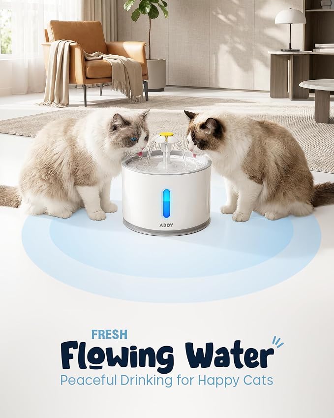 ADOV Cat Water Fountain for Drinking, Quiet 81oz/2.4L Automatic Pet Fountain for Cats Indoor, LED Light, Water Level Window, 3 Flow Modes, Easy to Clean, Filter Included for Cats and Small Dogs - Image 5