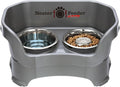 Neater Feeder Deluxe Mess Proof Dog Bowls Elevated for Medium Sized Breeds – Made in USA – No Spill Raised Slow Feeder Elevated Dog Bowl Stand, Stainless Steel Food and Water Bowl Set, Grey by NeaterPetBrands