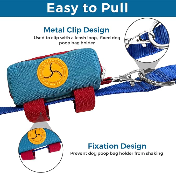 Dog Poop Bag Holder Zippered Pouch, Portable Dog Poop Bag Dispenser with 1 Metal Clip, Fashion Color Matching Canvas Waste Bag Holder for Leashes - 2pack - Image 4
