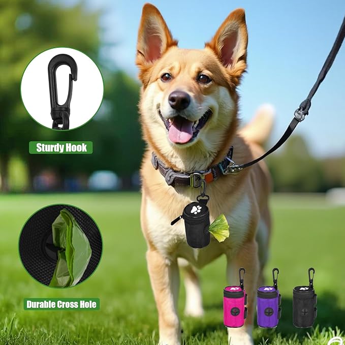Dog Waste Bag Dispenser Pet Poop Bags Holder for Doggie Waste Bags Dispensers Soft Fabric Zipper Small Doggy Puppy Pouch for Leash Accessory Attachment with Carrier,Paw Print, No-XYBbk - Image 2