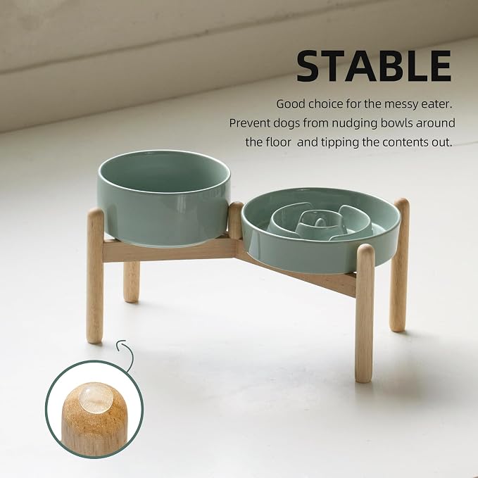 Havniva Elevated Slow Feeder Dog Bowls, Ceramic Dog Bowl Slow Feeder Set | 1.2 Cups Raised Slow Feeder Dog Bowl for Small Breed, 6.1” Dog Water Bowl with Wooden Stand, Puzzle Dog Food Bowl, Non-slip - Image 7
