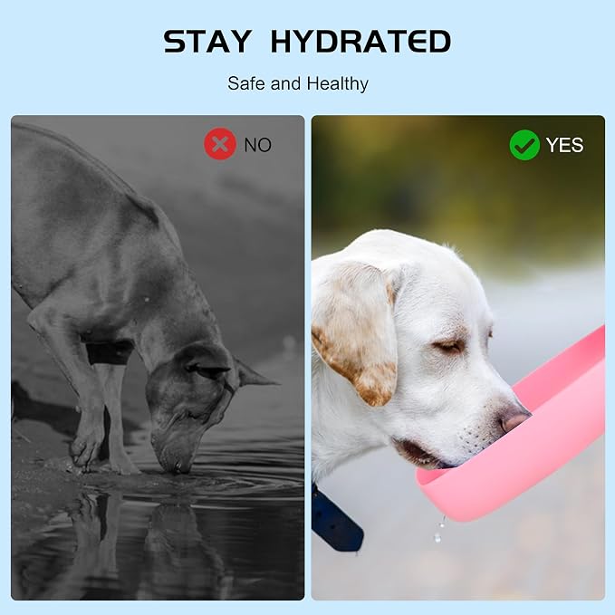 Portable Dog Water Bottle 19oz Pink | Foldable pet water dispenser, food grade plastic, ease to use for outdoor walking, hiking, travel - Image 3