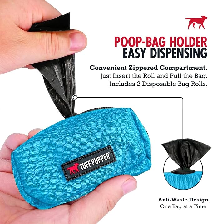 Tuff Pupper Dog Poop Bag Holder | Works with Any Dog Leash | Zippered Waste Bag Dispenser | Waterproof with Rust-Proof Clip | Convenient Lightweight Design | Includes 2 Rolls of Leak-Proof Bags - Image 3