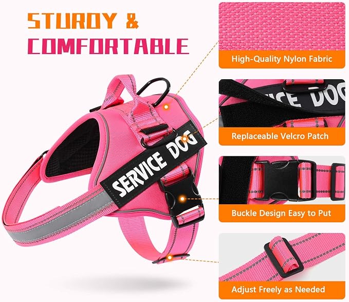 MUMUPET Service Dog Vest, No Pull & Reflective Dog Harness, Hot Pink, M | Easy Control Handle, Soft & Breathable Padding, Adjustable Fit for Small to Large Dogs, 2 Removable Patches - Image 2