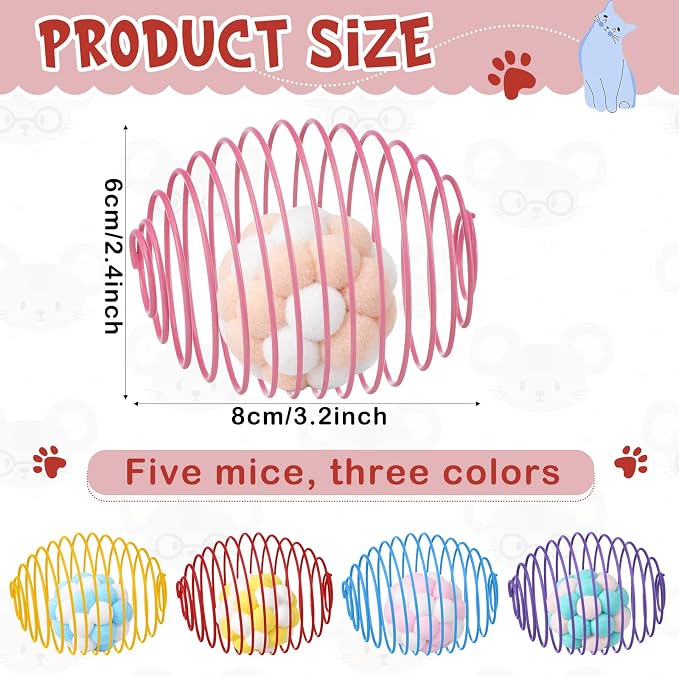 Jecery 5 Pcs Cat Toys Spring,Plush Ball,Multicolor | Interactive Metal Cat Toy, Stretchable Rolling Ball, for Indoor Cats, Colorful Playful Coils, Kitten Pet Supplies - Image 2